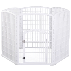Pawhut Luxe parc enclos modulable pour chien 6 panneaux + 1 porte verrouillable plastique PP blanc