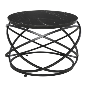 Homcom Tavolino da Caffè Rotondo Effetto Marmo con Struttura di Design in Metallo Nero