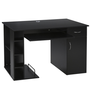 HOMCOM Scrivania per PC Ergonomica con Mensole e Piano Tastiera Estraibile Nera
