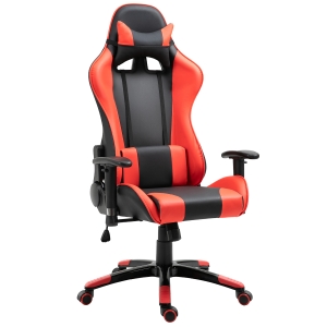 HOMCOM Poltrona da Ufficio Gaming Girevole Reclinabile Nero e Rosso Ecopelle