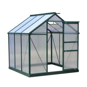 Outsunny Serra da Giardino Serre Agricole in Policarbonato e Alluminio con Porta Scorrevole e Pannelli Anti-UV - Verde