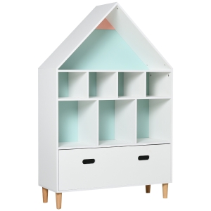 Homcom Libreria Scaffale Portagiochi per Cameretta Bimbi con Mensole a Cubi, Bianca, Azzurra e Rosa