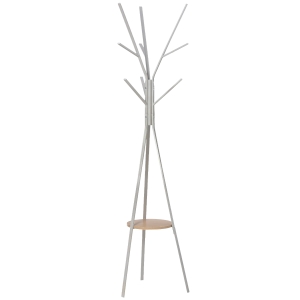 Homcom Porte-manteau trépied design contemporain branches étagère + 9 patères dim. 45L x 45l x 180H cm métal blanc