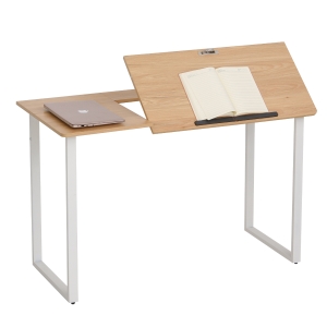 Homcom Scrivania da Disegno con Piano Inclinabile 50° in Acciaio Bianco e Legno MDF
