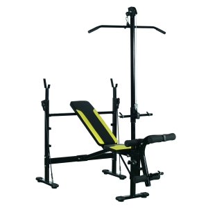 HOMCOM Panca Multifunzione Stazione Fitness con Schienale Regolabile su 3 Livelli Supporto Gambe e Barra Superiore - Nero