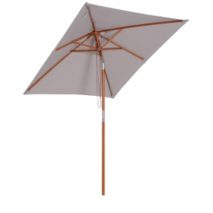 Outsunny Ombrellone da Giardino Inclinabile 2x1.5m, 6 Stecche e Palo in Legno Grigio