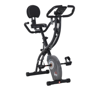 HOMCOM Cyclette Pieghevole con Schienale, Bande Elastiche e Display LCD Grigia