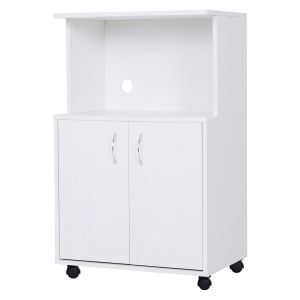 HOMCOM Mobile Cucina con Ruote Ripiano per Microonde in Legno Truciolare, 60.4x40.3x97cm Bianco
