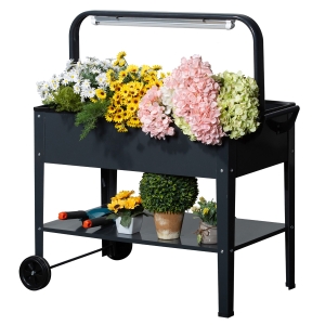 Outsunny Fioriera da Giardino Portapiante con Lampada LED Copertura in PE, in Acciaio