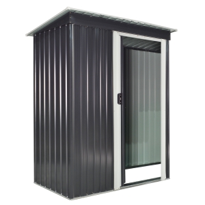 Outsunny Casetta da Giardino Porta Utensili in Lamiera di Acciaio, Capanno da Giardino in Acciaio con Porte Scorrevoli, 163x89x182cm, Nero
