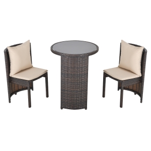 Outsunny Set Tavolino e 2 Sedie da Esterno in PE Rattan Marrone e Beige