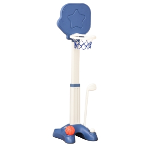 HOMCOM Gioco 2 in 1 Canestro per Bambini con Altezza Regolabile e Set Golf Età 2-5 Anni - Bianco/Blu