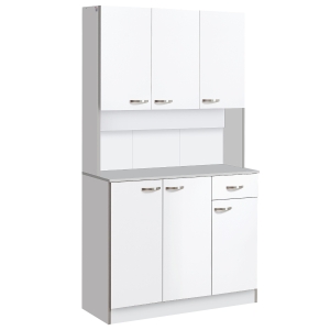 HomCom Armadio con Pensili da Cucina in Legno, Bianco, 101x39x180cm