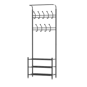 Homcom Appendiabiti Panchina per Ingresso con Scarpiera in Acciaio, Nero, 67x30x185cm