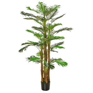 Palmier artificiel H.1,85 m troncs branches lichen feuilles grand réalisme pot inclus