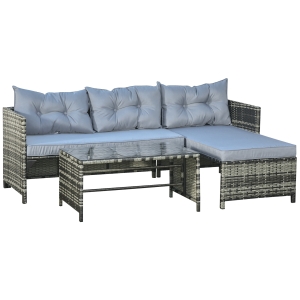 Outsunny Salotto da Esterno con Divano Componibile e Tavolino in PE Rattan Grigio