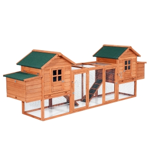 PawHut Pollaio Gabbia per Galline in Legno 2 Casette con Tetto Apribile