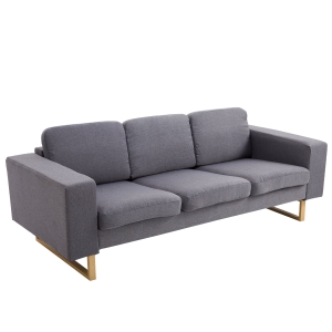 Homcom Divano a 3 Posti con Cuscini in Tessuto di Lino Grigio scuro, 200x82x78cm