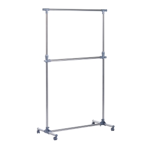 HOMCOM Stender Appendiabiti con Altezza ed Estensione Regolabili, 4 Ruote Girevoli, Acciaio Inox e ABS, 165x48x180cm