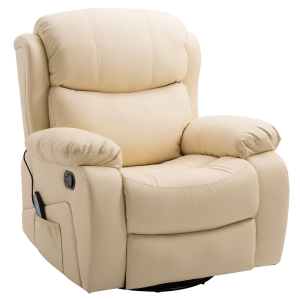 Homcom Poltrona Relax con 8 Punti Massaggianti e Riscaldamento Reclinabile Ecopelle 92*104*97cm Beige