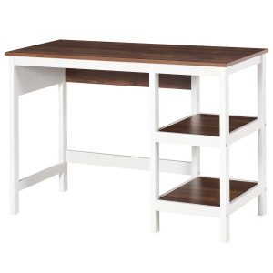 HOMCOM Scrivania Ufficio con 2 Mensole in Legno Casa e Studio Noce e Bianco