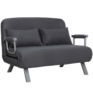 Homcom Canapé-lit canapé convertible 2 places déhoussable grand confort 2 coussins fournis pieds accoudoirs métal suède gris