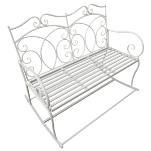 Outsunny Panchina in ferro a Dondolo da Giardino stile Shabby, Bianco, 102x74.5x78cm