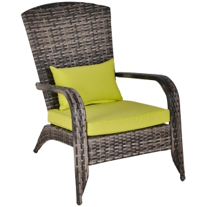 Outsunny Poltrona da Giardino in PE Rattan con Braccioli e Cuscini Imbottiti Grigia e Verde