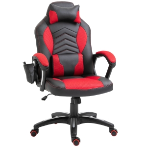 HomCom Cadeira de Escritório Gaming inclinável e Giratória com 6 Pontos de Massagem e Aquecimento - 68x69x108-117 cm