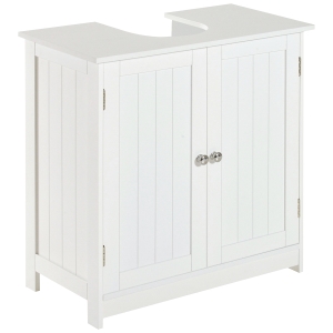 Homcom Mobiletto Sottolavabo in MDF Bianco per Bagno Con 2 Ante 60x30x60cm