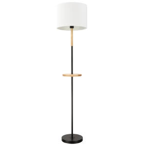 Lampadaire étagère style industriel métal noir bois hévéa blanc