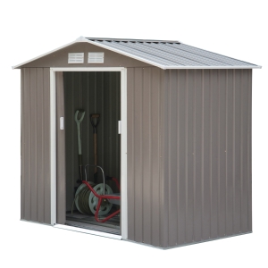 Outsunny Casetta da Giardino Porta Utensili in Lamiera di Acciaio, Capanno da Giardino in Acciaio con Porte Scorrevoli, 213x130x185cm, Grigio