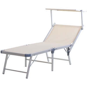 Outsunny Sdraio Pieghevole da Giardino con Tetto Lettino Prendisole in Alluminio Beige