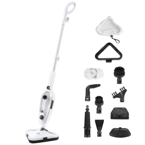 HOMCOM Scopa a Vapore Elettrica con 11 Accessori, Serbatoio 450 ml, 1330 W - Bianca