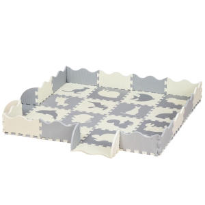 HOMCOM Tappeto Puzzle per Bambini con Recinto, EVA Antiscivolo - Bianco Grigio