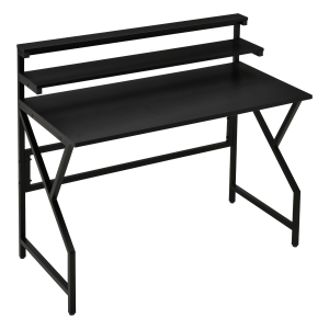 Bureau gaming grand plateau étagère écran et décoration châssis métal noir