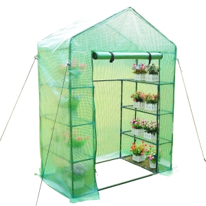 Outsunny Serra con Scaffali Serre Agricole con Tetto a Spiovente in PE, 143x73x195cm