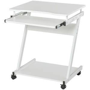 HOMCOM Tavolo Scrivania Porta PC Piano Tastiera a Scomparsa e 4 Ruote, Bianco