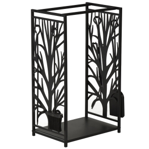 Homcom Potalegna per Camino in Acciaio Nero e Antiruggine con Accessori 46 x 29 x 70cm