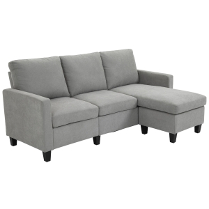 HOMCOM Divano Angolare Componibile 3 Posti con Penisola Reversibile in Tessuto Grigio Chiaro