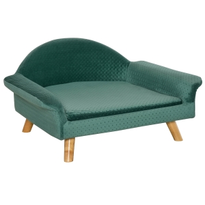 PawHut Divanetto per Cani e Gatti con Braccioli e Schienale, Cuccia di Design in Velluto Verde Chiaro