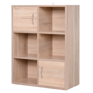 Homcom Libreria Scaffale in Legno a 3 Ripiani con 4 Scompartimenti e 2 ante Legno Naturale 61.5x29.5x80cm