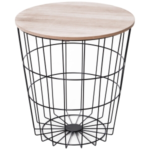 Homcom Tavolino Contenitore Rotondo in Legno e Metallo Nero Φ39.5x43cm