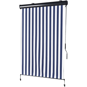 Outsunny Tenda Avvolgibile a Rullo Impermeabile Funzionamento Manovella Bianco e Blu 140 x 200 cm