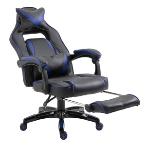 Vinsetto Sedie da Ufficio Sedia da Gaming Sedia da Scrivania Ergonomiche con Rotelle in Ecopelle, Blu e Nero