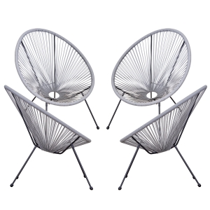Outsunny Set di 4 Sedie da Giardino Ovali in Rattan PE e Metallo Resistente alle Intemperie, Grigio Chiaro