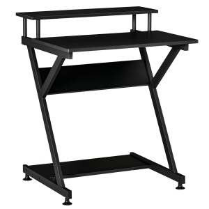 HOMCOM Tavolo Porta PC Salvaspazio con Ripiano Monitor Rialzato, Scrivania per Computer da Ufficio in Legno, 70x60x85.5cm - Nero