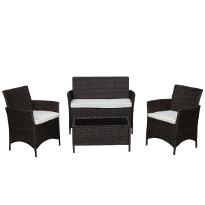 Outsunny set mobili da giardino Divanetto con 2 Poltroncine e Tavolino in PE Rattan Nero e Bianco