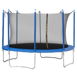 HOMCOM Tappeto Elastico per Bambini e Adulti con Rete e Bordo Imbottito, Trampolino da Giardino, Φ370x275cm - Blu/Nero