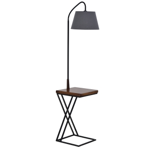 Homcom Lampada da terra con Ripiano in Acciaio e Legno